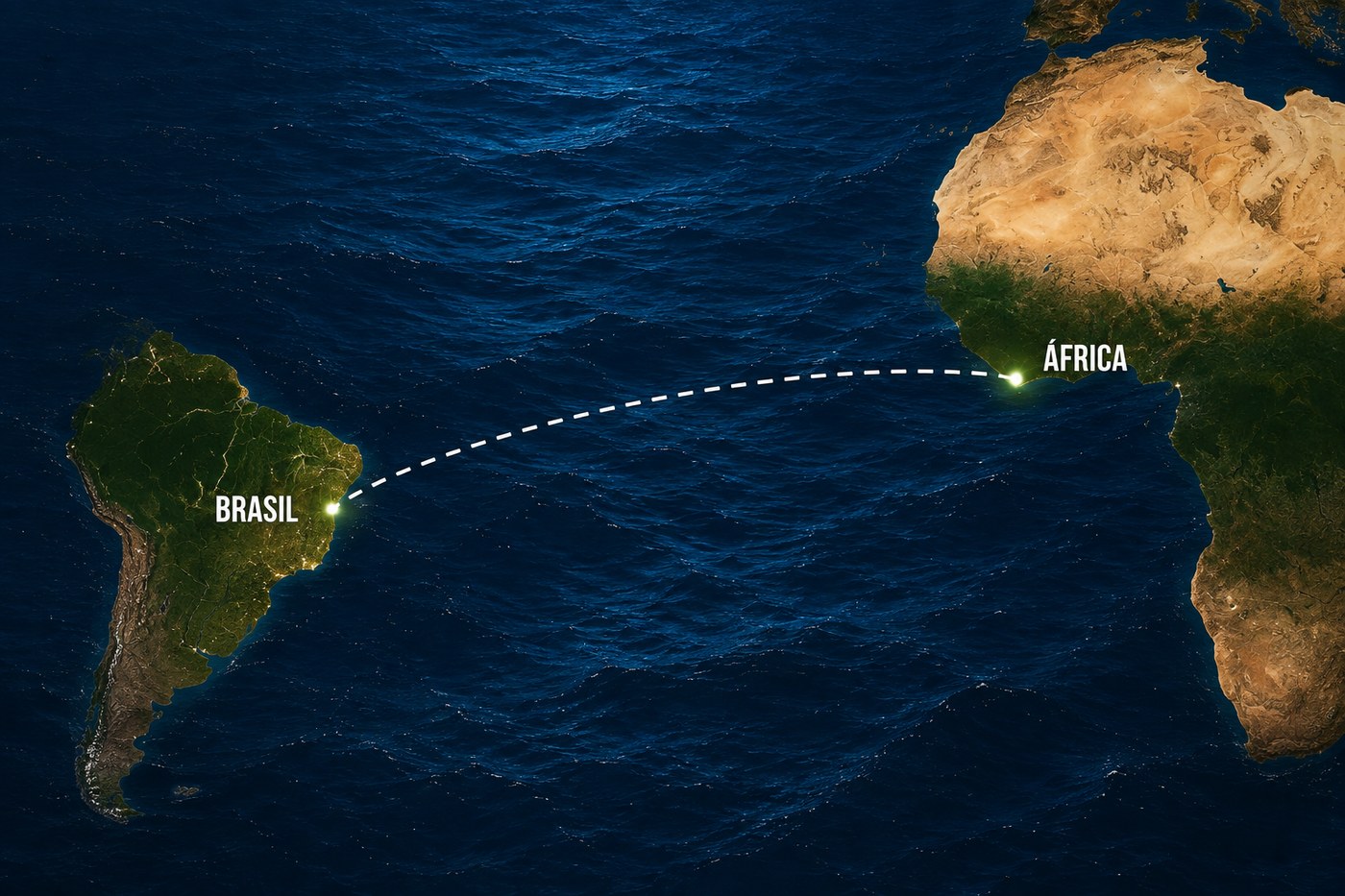 Route across the Atlantic Ocean from Africa to Brazil